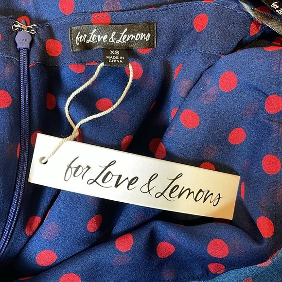 For Love & Lemons Mavis Polkadot Long Sleeve Blue and Red Maxi Dress Sz XS - Picture 12 of 13